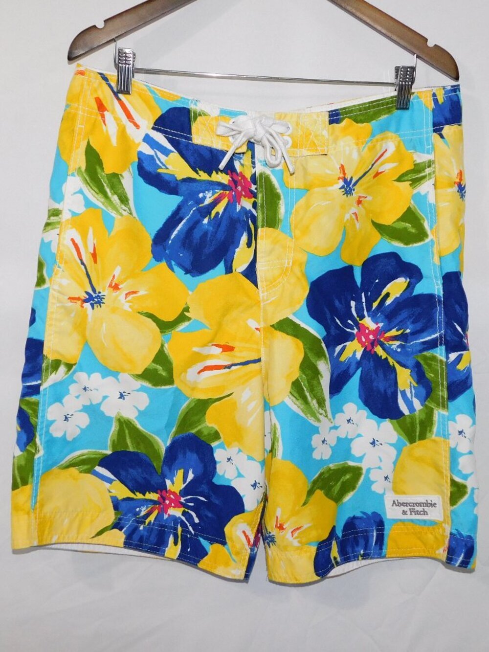 Abercrombie & Fitch Hibiscus Floral Swim board shorts Yellow Blue Y2K Mens L